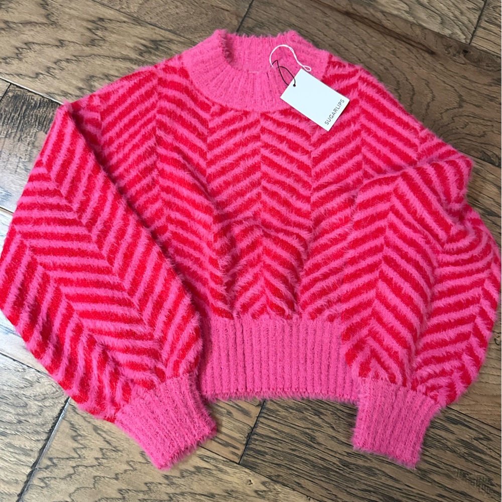 Sugarlips Vibrant Pink Chevron Sweater